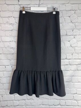 RALPH LAUREN PURPLE LABEL Black Wool Pencil Skirt Ruffle Hem Size 8